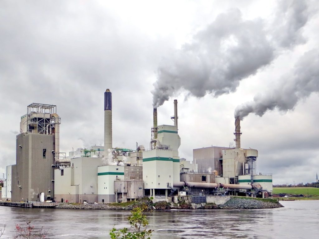 white and green factory building near body of water during daytime