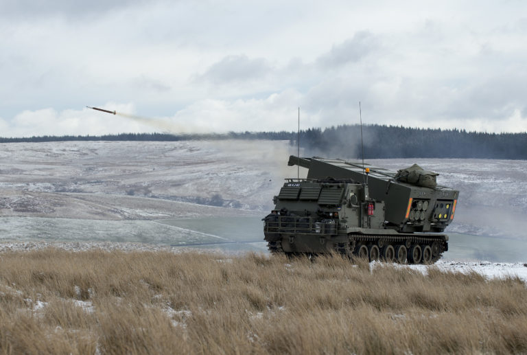MLRS firing a training round on the ranges at Otterburn