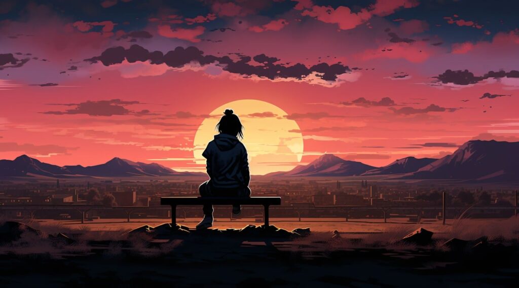 ai generated, woman, bench