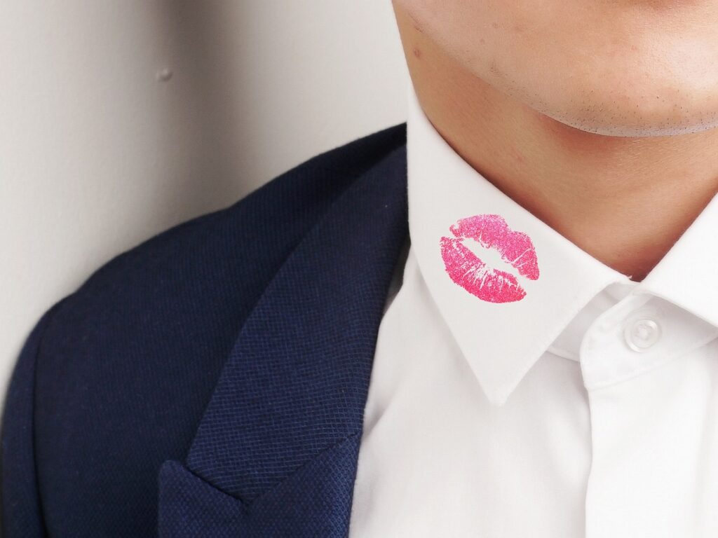kiss mark, collar, man