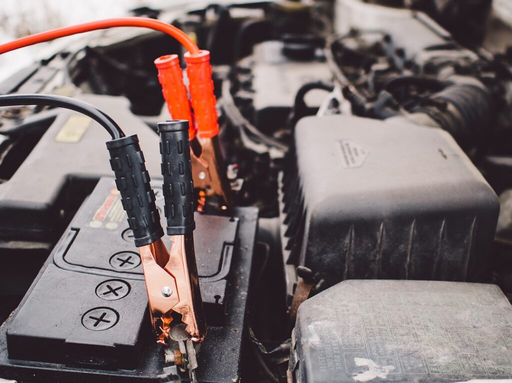 jumper cables, battery, engine